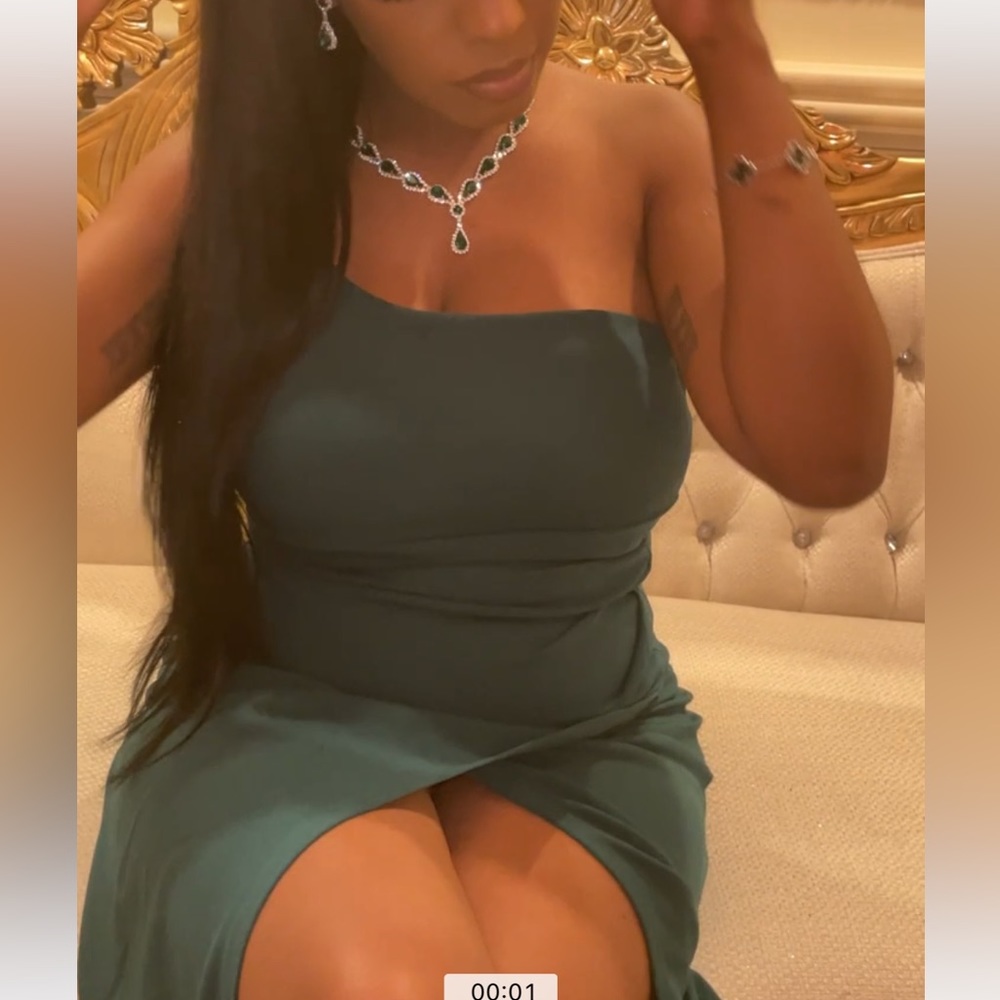 Green formal one shoulder dress!